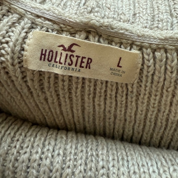 Hollister Off Shoulder Sweater Cream Ribbed Long Sleeve Large Soft Comfy Cozy - Picture 8 of 8